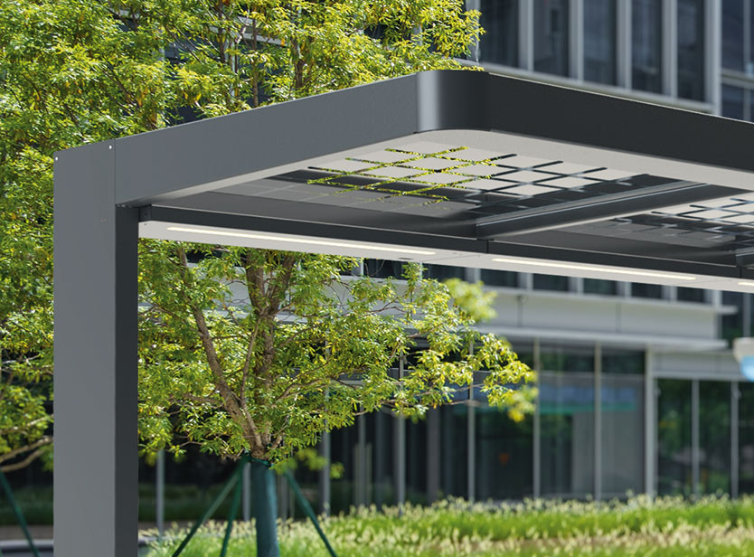 Wartehalle PURE PV mit integrierten, rahmenlosen PV-Modulen