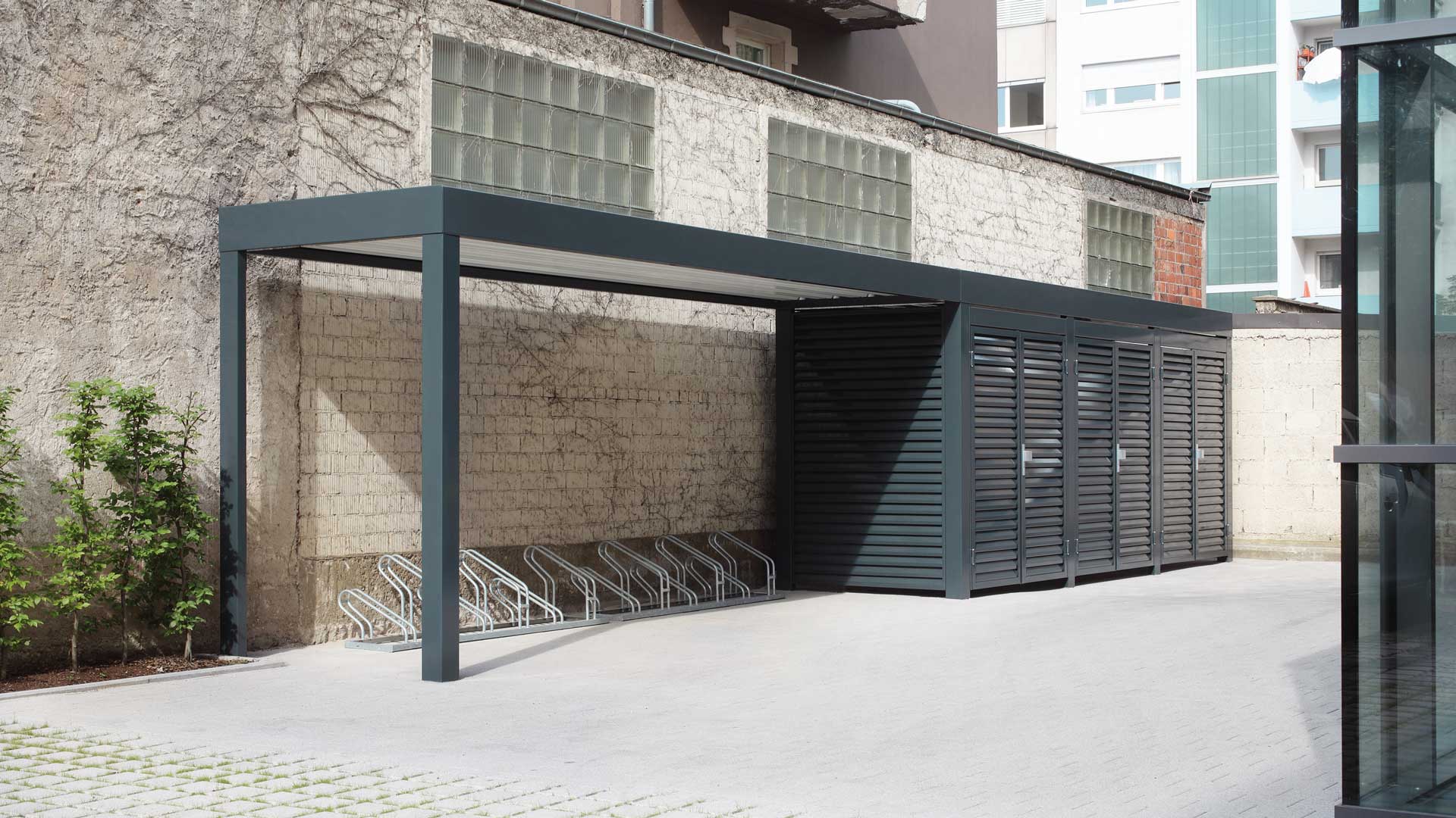 Wertstoff- und Fahrradüberdachung MULTIPORT® in Karlsruhe