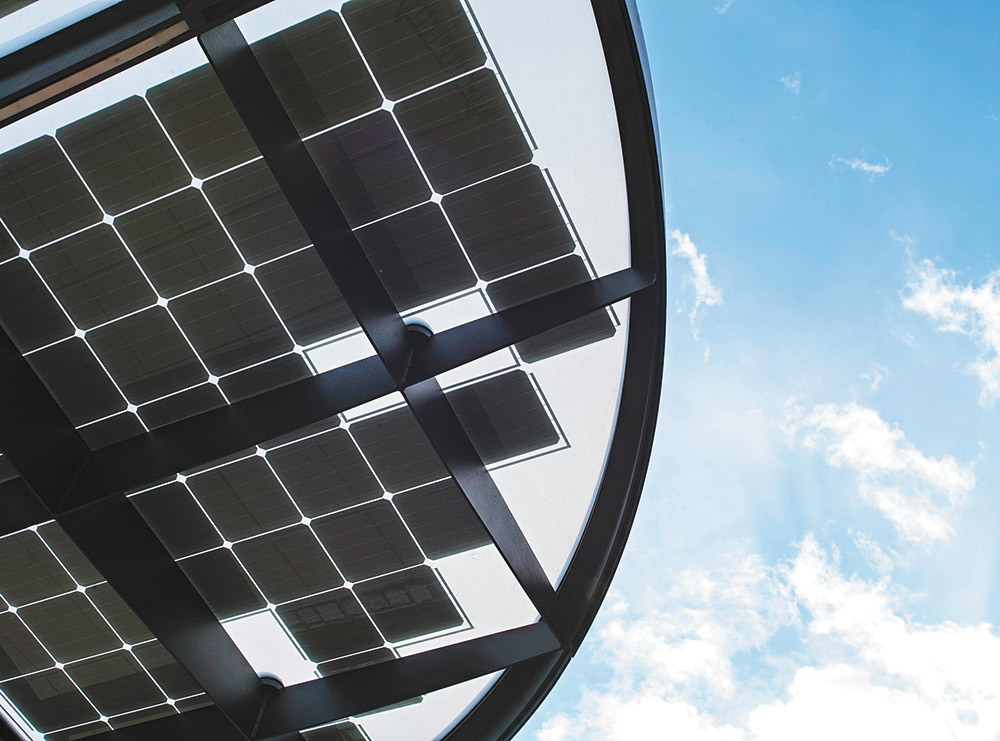 Überdachung Meeting-Point PIN mit Photovoltaikpaneelen