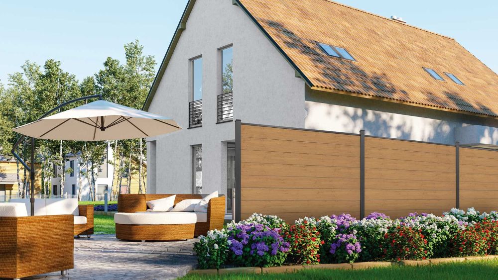 Sichtschutzwand WEXFORD   mit Sonnenschirm SINGLE POLE 