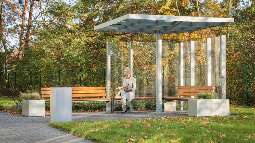 Pausenüberdachung PIN perfekt für Parks und Innenhöfe
