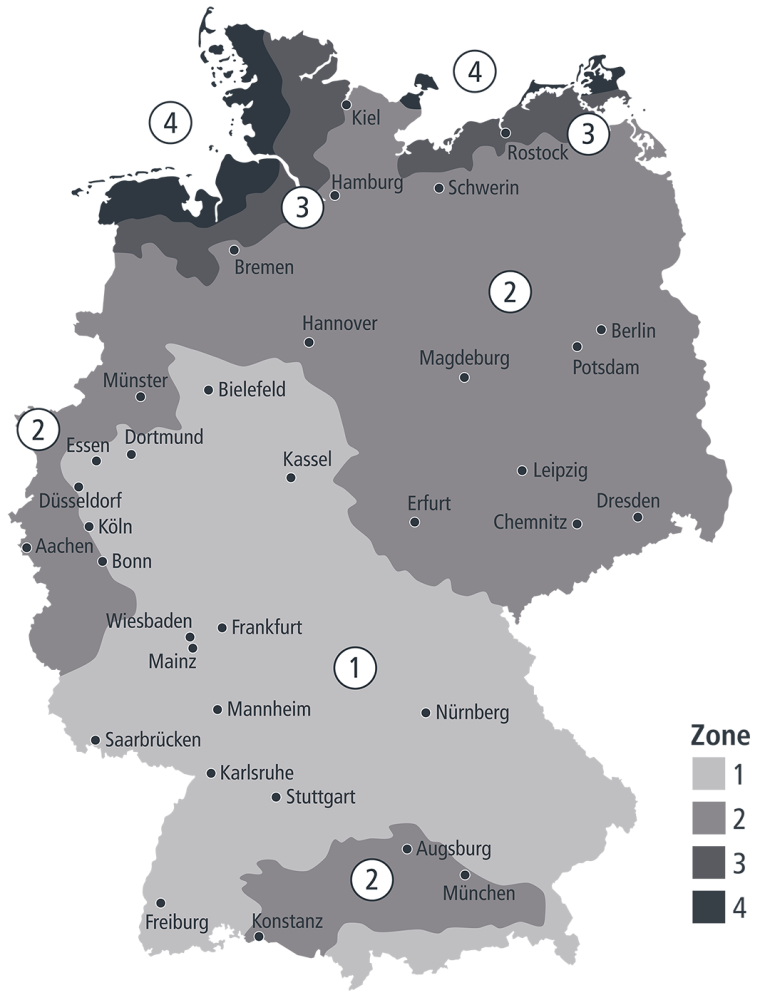 Windlastzonenkarte für Deutschland