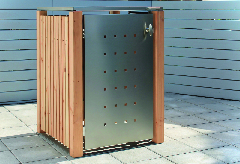 Mülltonnenbox aus Holz und Edelstahl