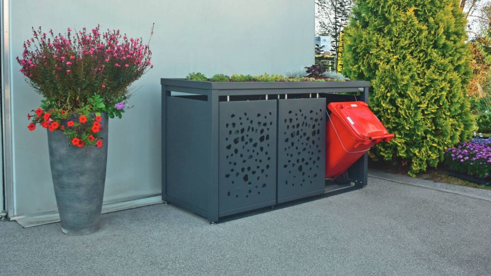 Dreier Mülltonnenbox mit Lochoptik