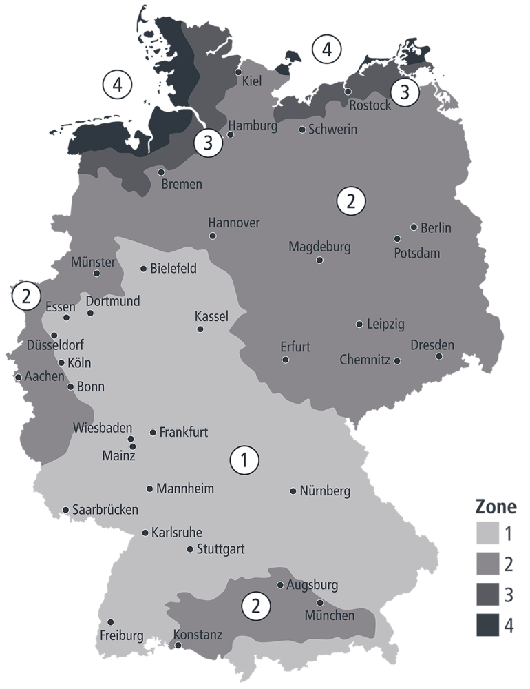 Windlastzonenkarte für Deutschland